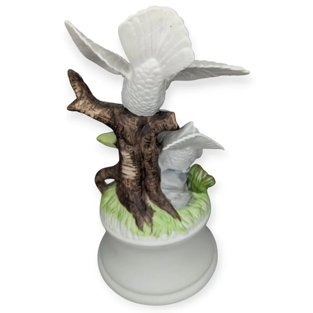Ceramic White Doves on Tree Branch Music Box Plays 
